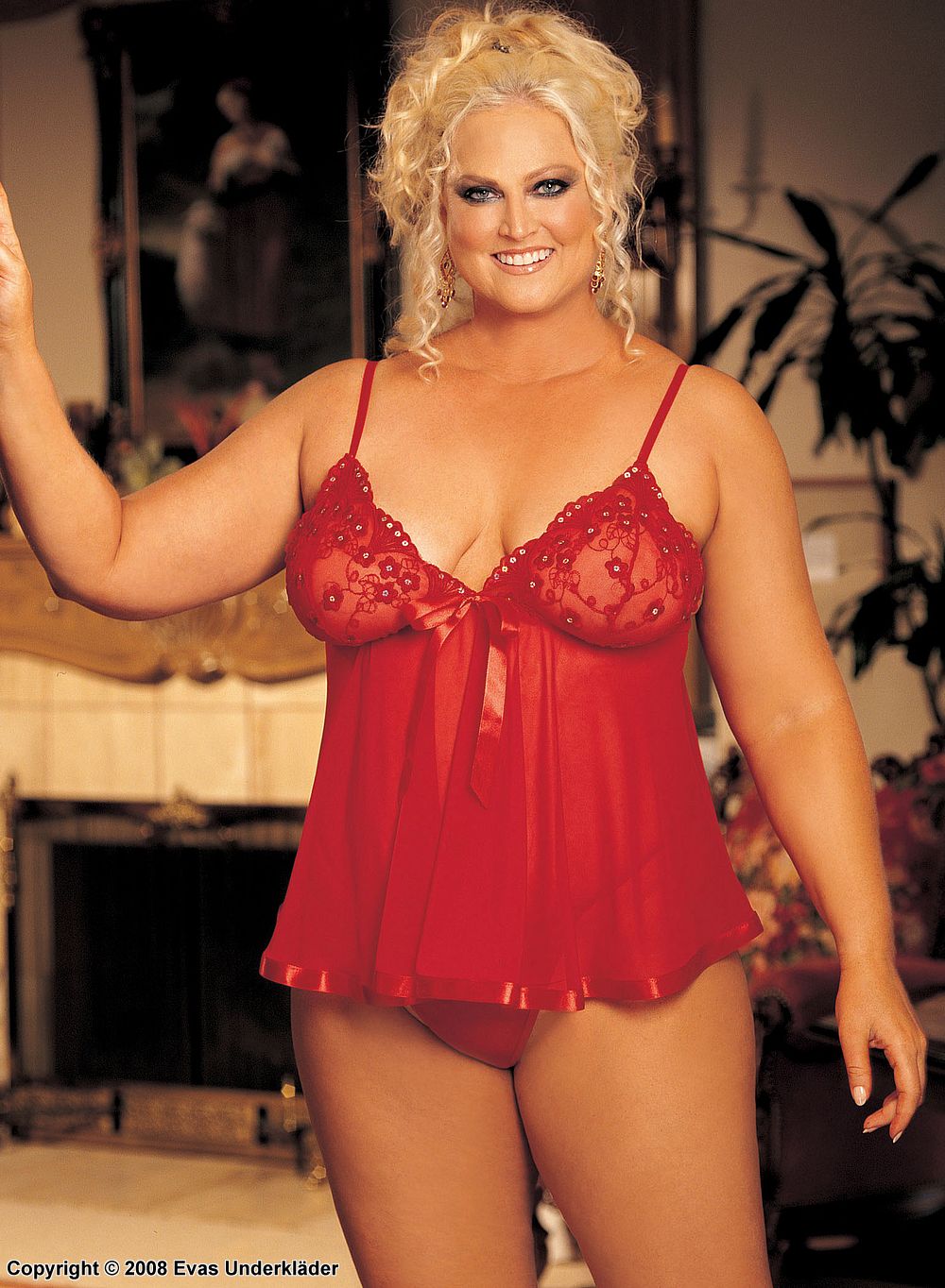 Baby doll with sequin embroidery, plus size